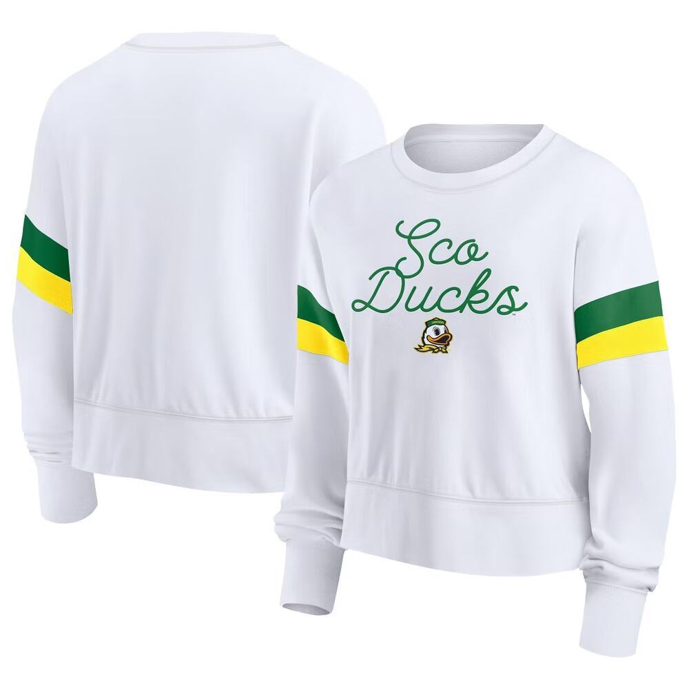 Captivating NCAA Sweatshirt Oregon Ducks Terry Crew Neck White Size Small - Picture 1 of 10
